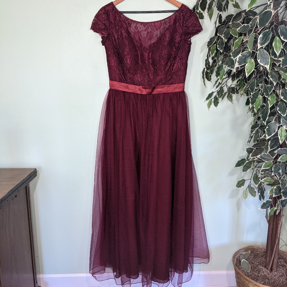 Maroon Bridesmaids Prom Dress Lace and Tulle